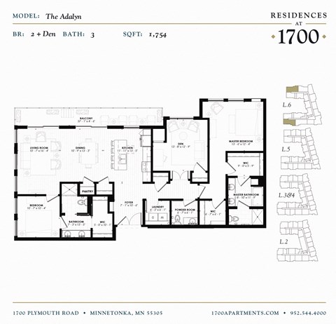 Floor plan for 2 beds, 3 baths, 1754 sqft